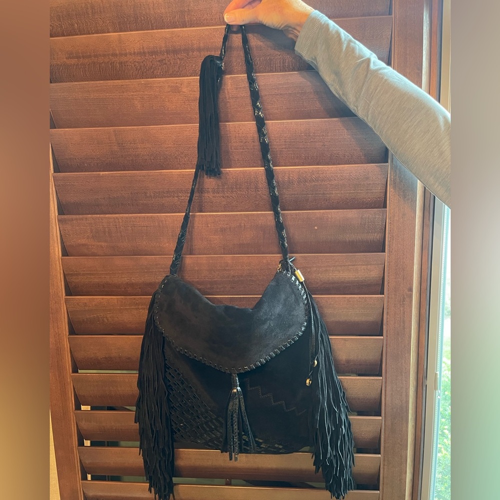 Jimmy Choo black suede fringed bag